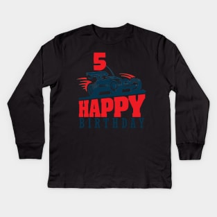 Kids th fifth  five years old happy birthday race car Kids Long Sleeve T-Shirt